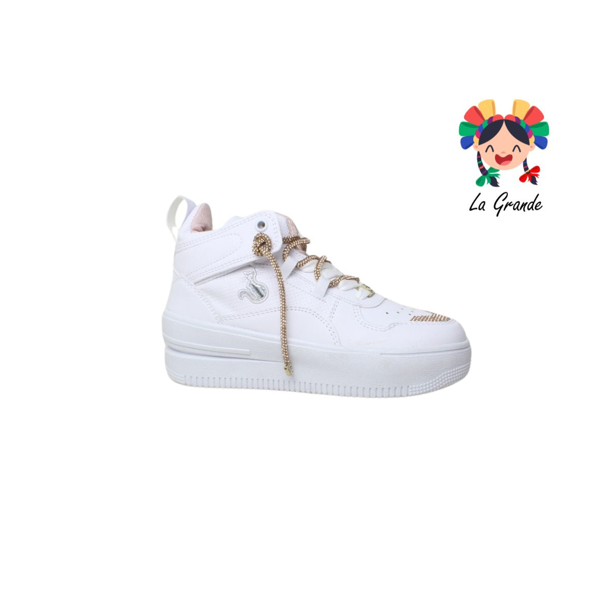 3003 SHADOW Bco Oro Rosado Sint Tenis Casual con Brillos para Dama