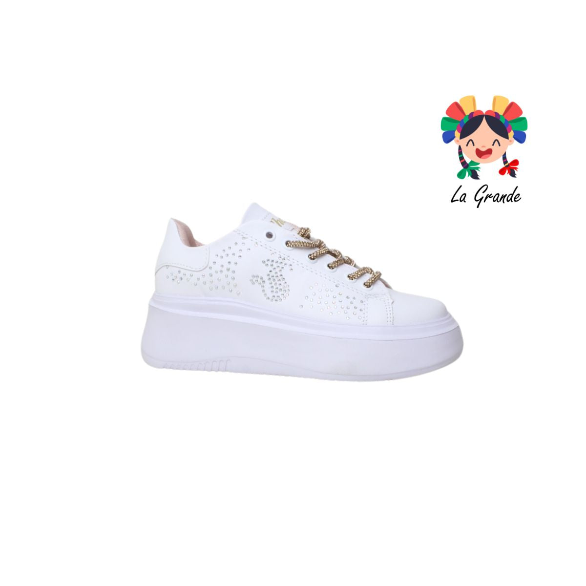 3003 SHADOW Blanco Oro Tornasol Tenis Casual con Brillos para Dama