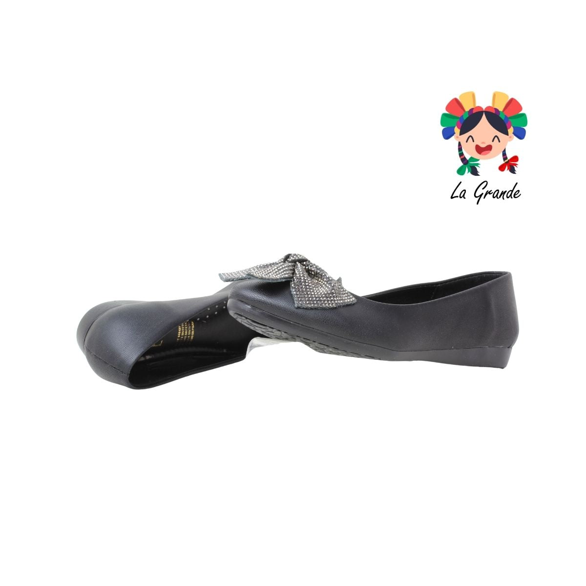 3035 YUL Negro Cabra Balerina con Pedrería para Dama