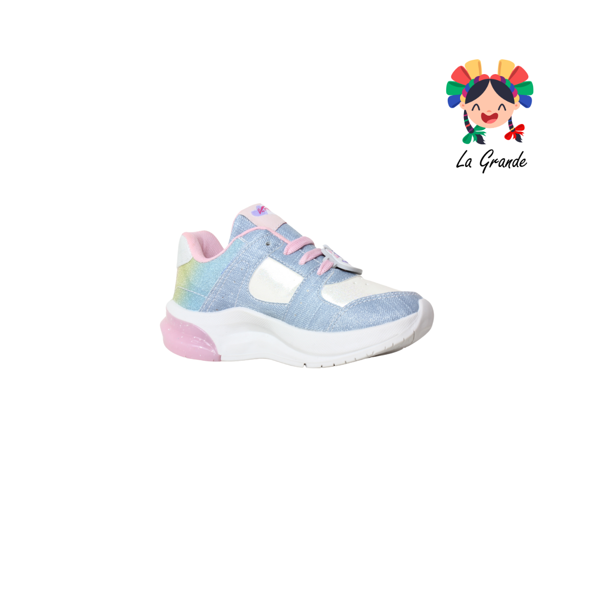 1709 KINGS-LU Mezclilla Rosa Sintético Tenis Casuales con Luces para Niña