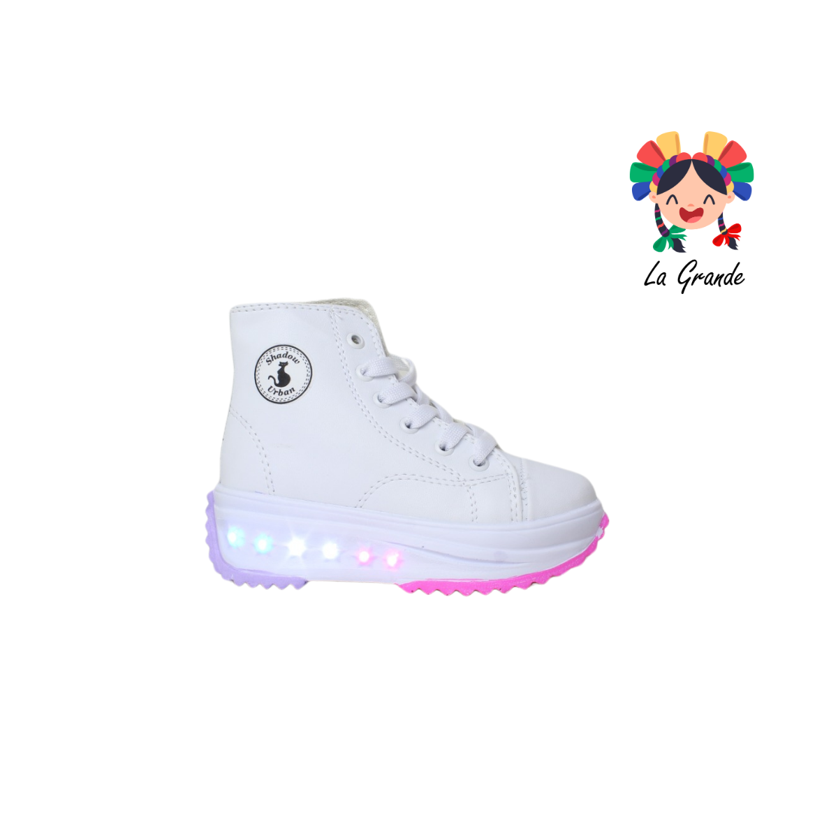 3042 SHADOW Bco Rosa Lila Sint Tenis Casual de Plataforma con Luz Led para Niña