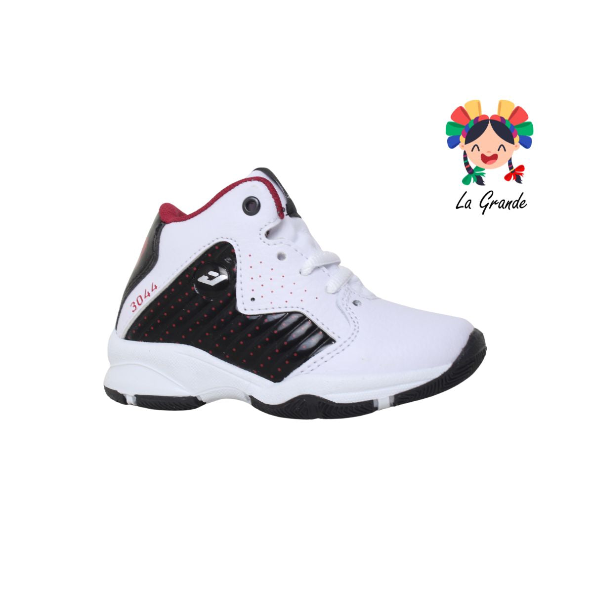 3044 JANLO Bco Ngo Rojo Sint Tenis Casual para Niño