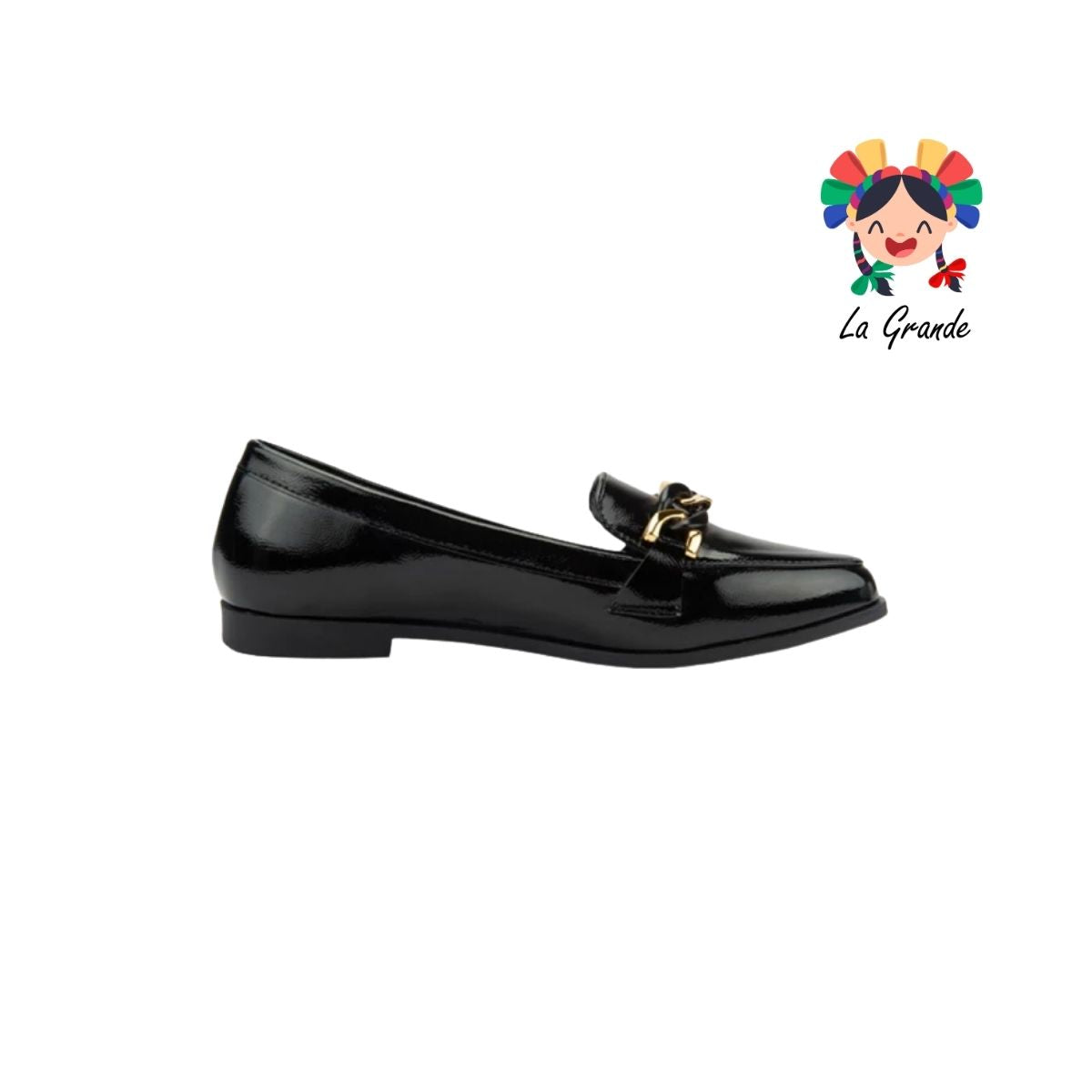 305A PINK Negro Charol Sint Mocasín con Cadena para Dama y Joven