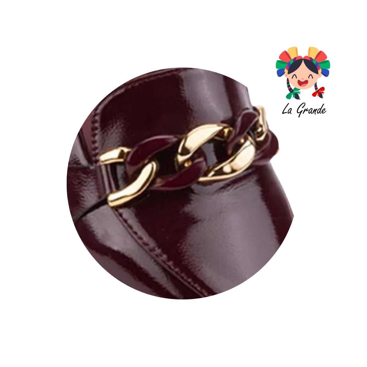 305A PINK Vino Charol Sint Mocasín con Cadena para Dama y Joven