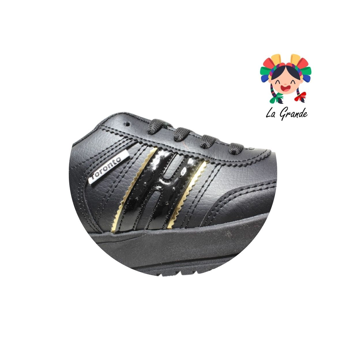 310 TORONTO Negro Oro Sintético Tenis Casual para Dama y Joven