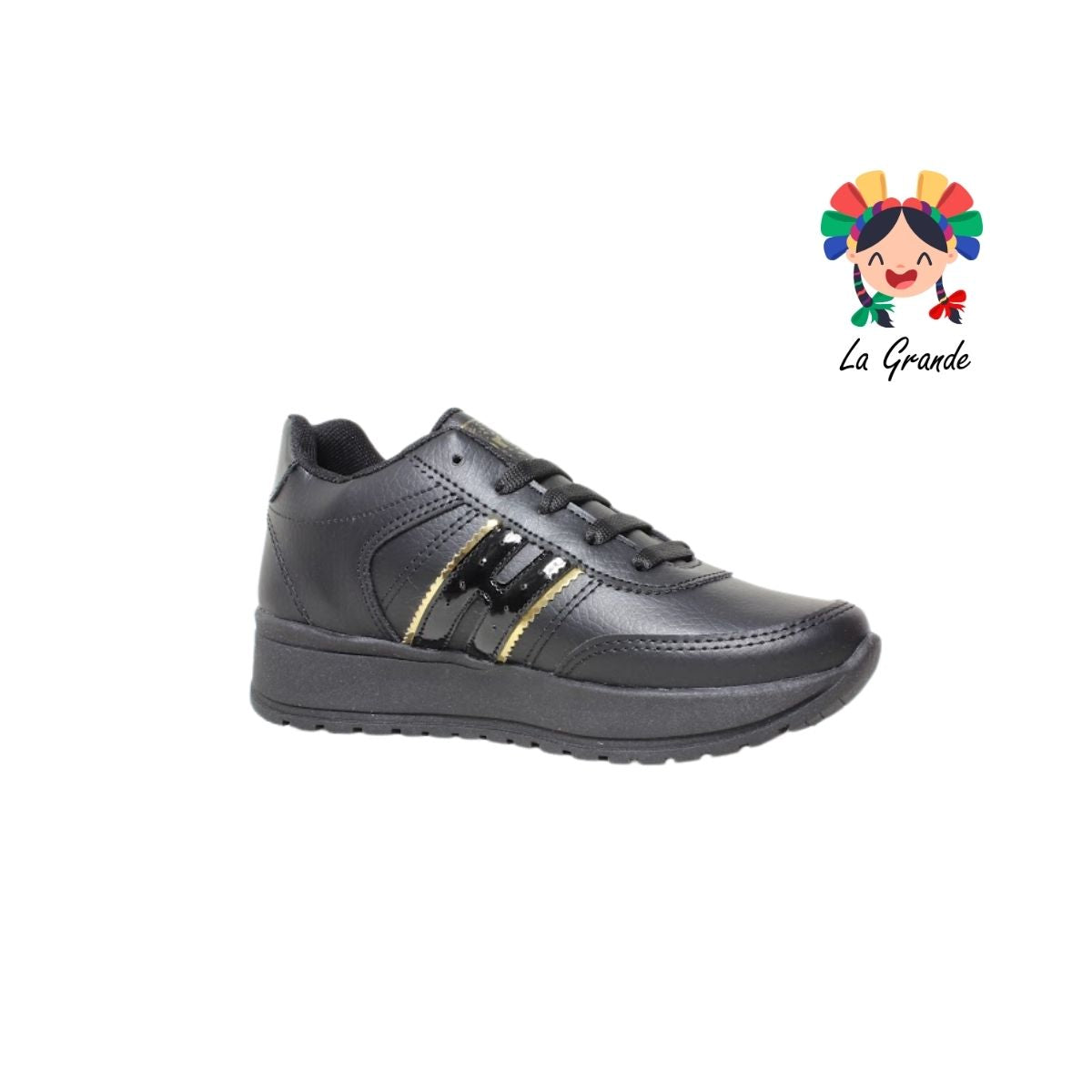 310 TORONTO Negro Oro Sintético Tenis Casual para Dama y Joven