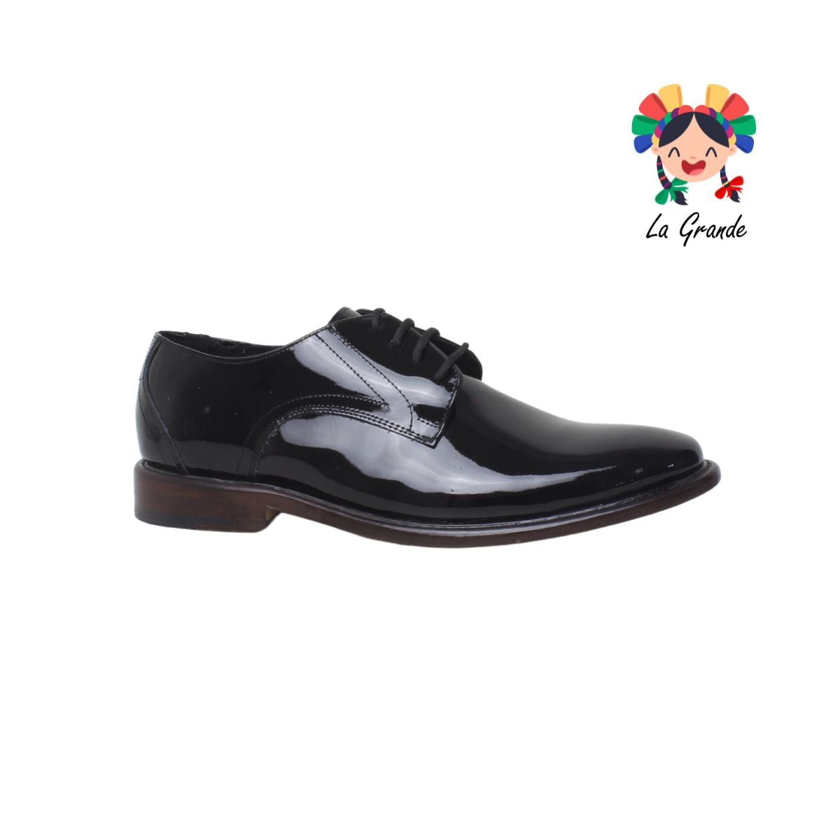 312 GIOVANNI Negro Charol Zapato de Vestir para Caballero con Suela de Cuero