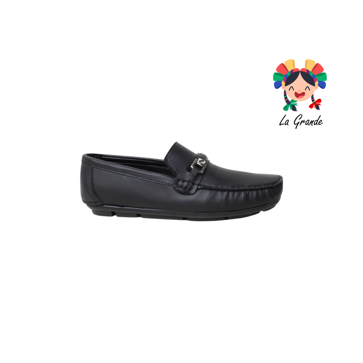 312 BOGA Negro Sint Zapato tipo Mocasín Escolar con Herraje para Joven