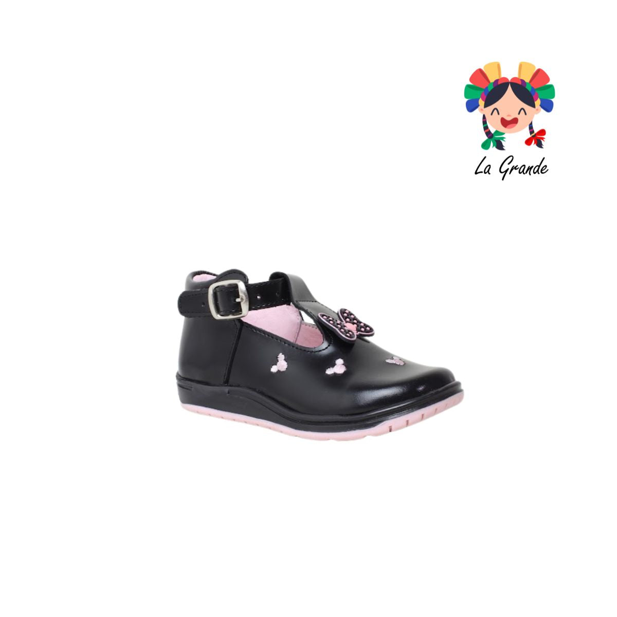 318 WIZZYZ Negro Piel Zapato Escolar para Niña