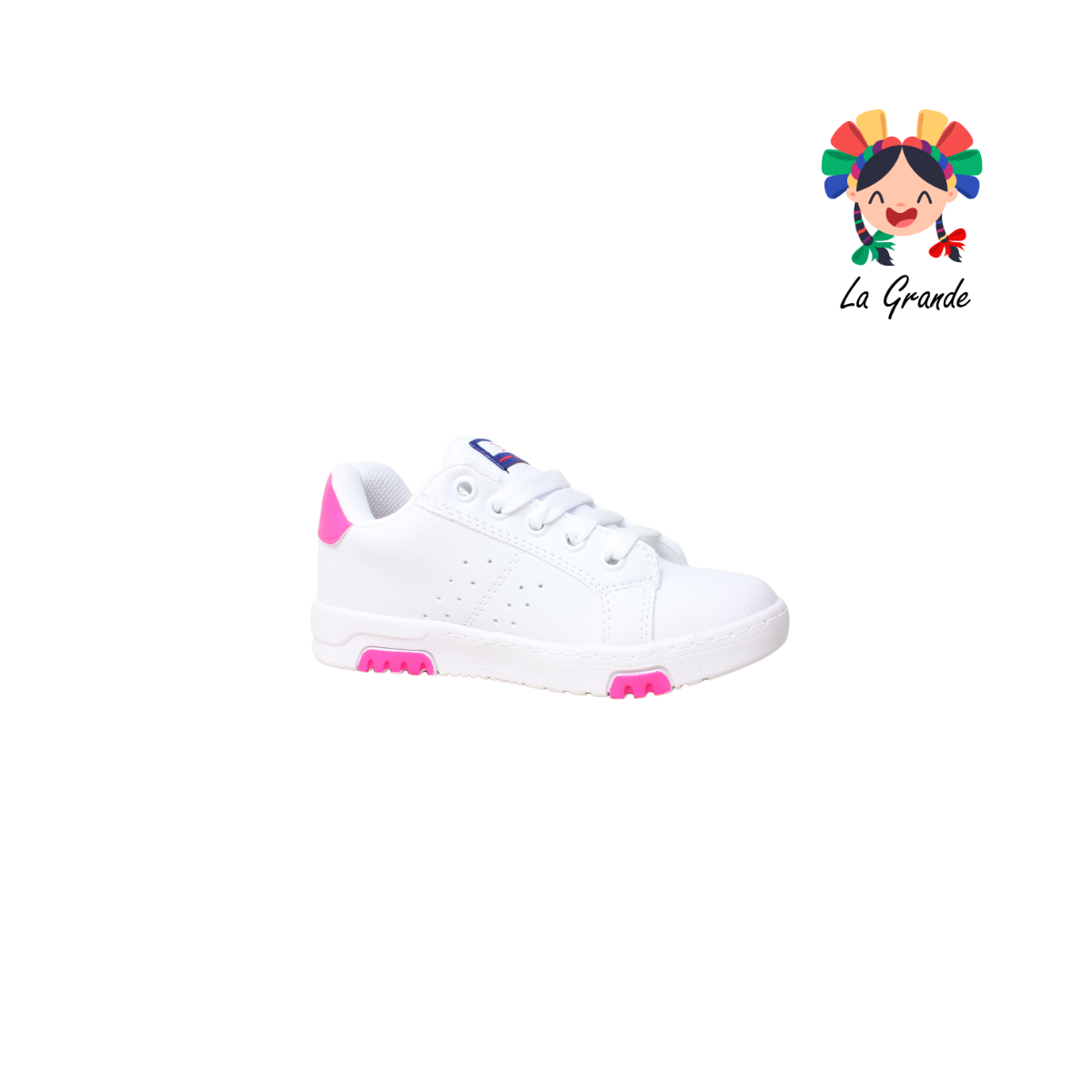 2130 BEBOS Blanco Fucsia Tenis Casual para Niña