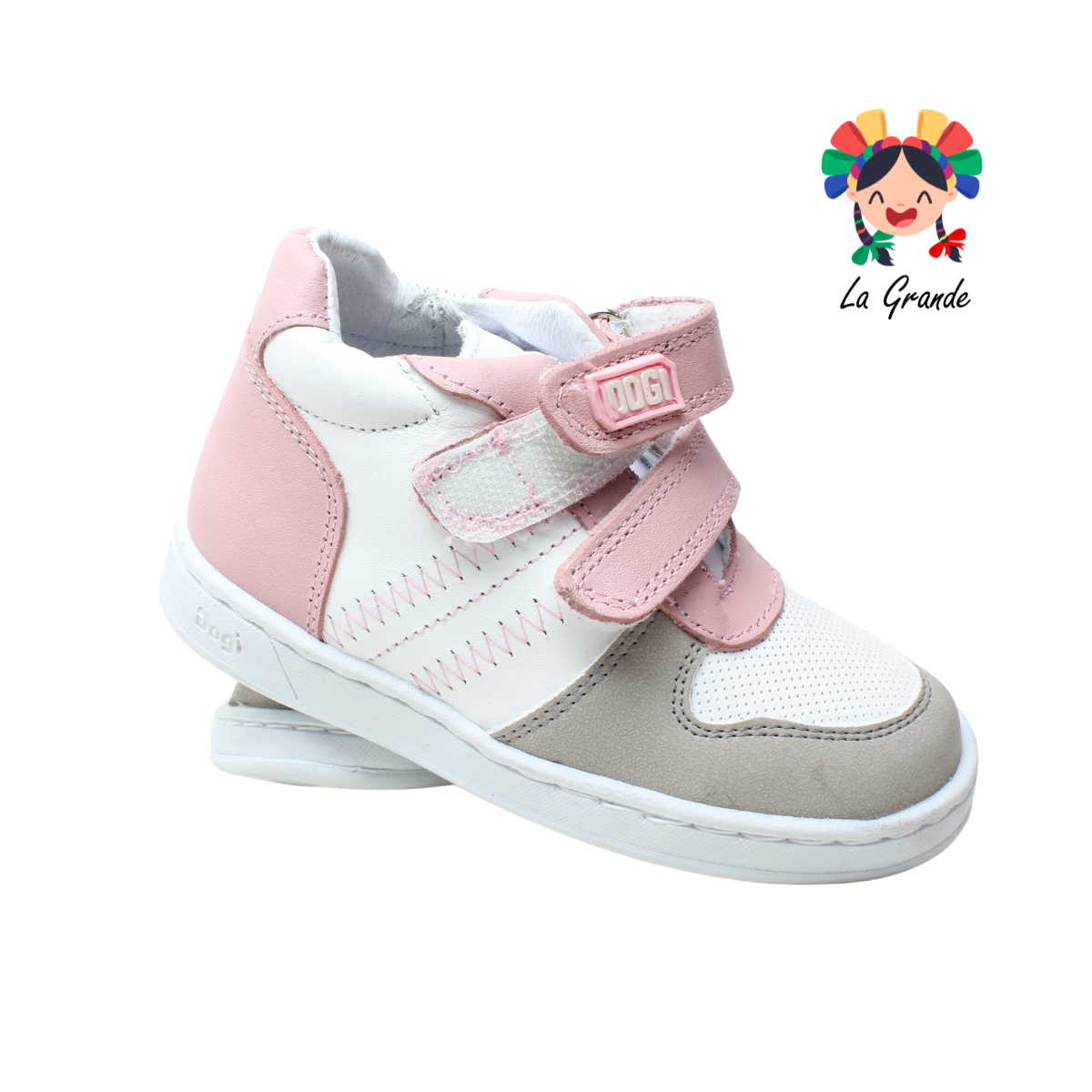 7349 DOGI Blanco Peonia Piel Tenis Casual para Bebé y Niña