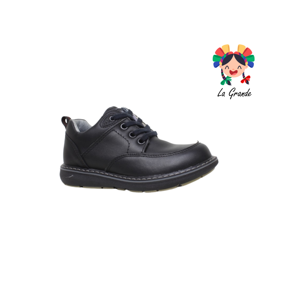 3286 ROKINO Negro Piel Zapato Escolar para Niño y Joven