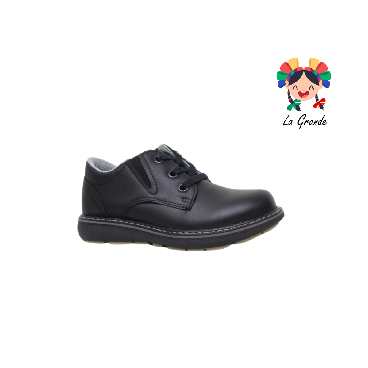 3287 ROKINO Negro Piel Zapato Escolar para Niño y Joven