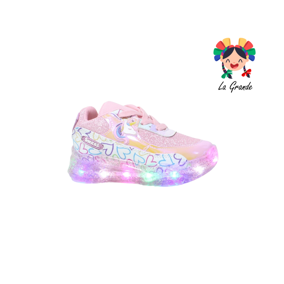 331 SWEET Rosa Glitter Sint Tenis Casual con Luz Led para Niña