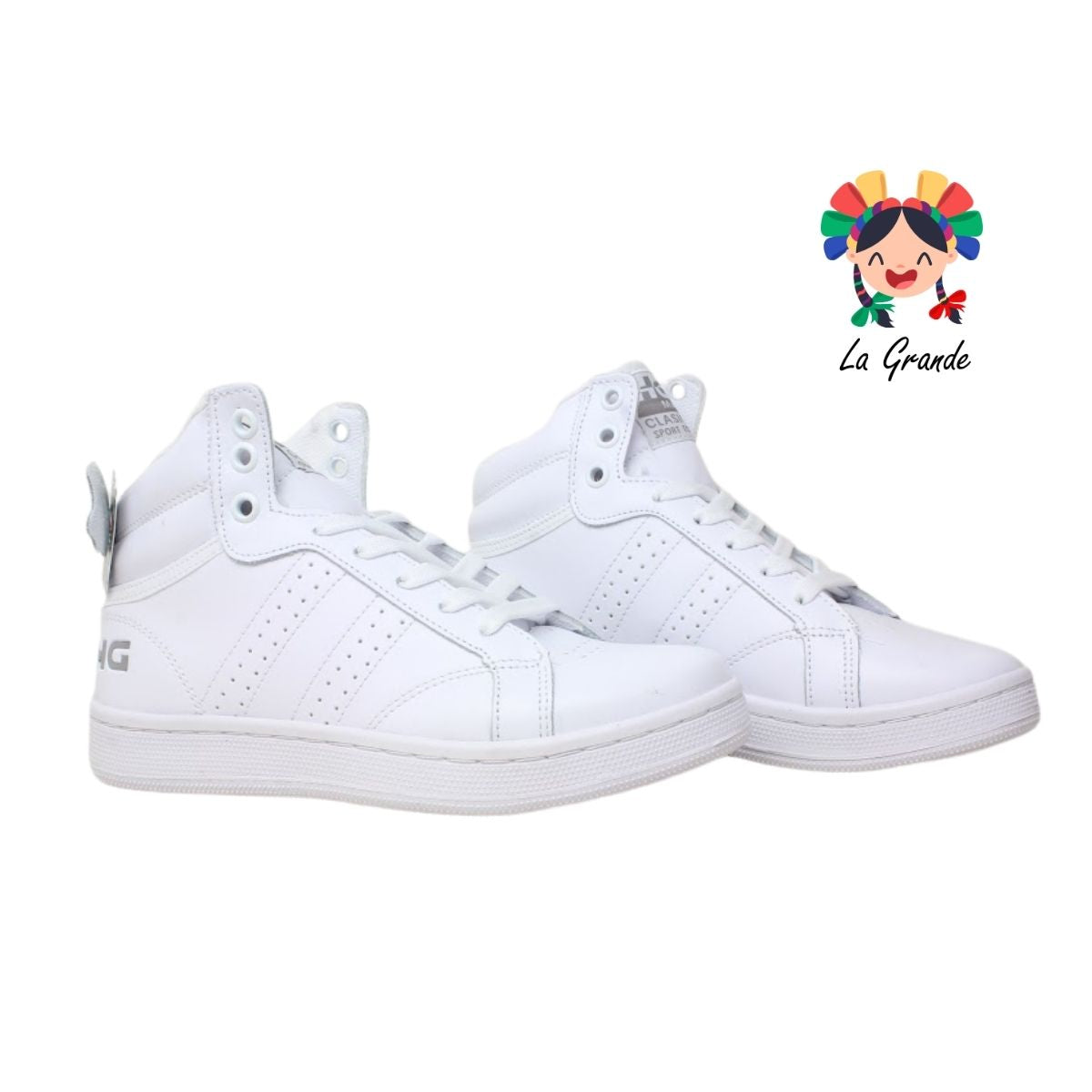 335 H-GROSS Blanco Blanco Piel Tenis Escolar para Dama y Joven