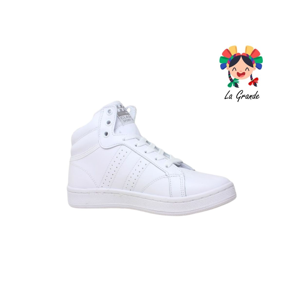 335 H-GROSS Blanco Blanco Piel Tenis Escolar para Dama y Joven
