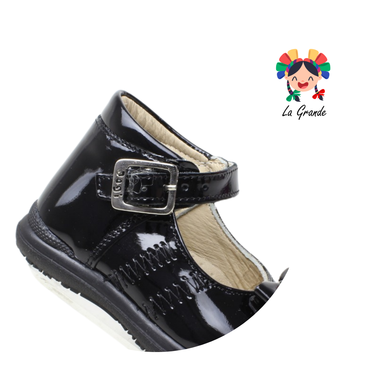 3423 DOGI Negro Charol Zapato Escolar para Bebé y Niña