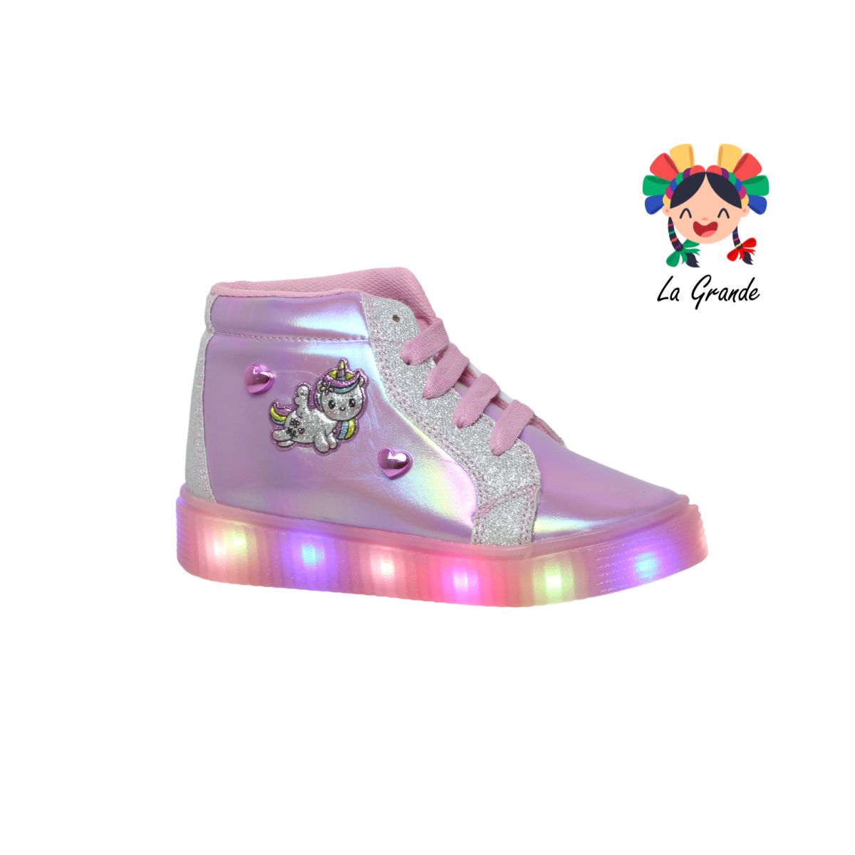 3536 Unicornio NIKKI FASHION Lila Plata Sint Tenis Casual con Luz Led para Niña