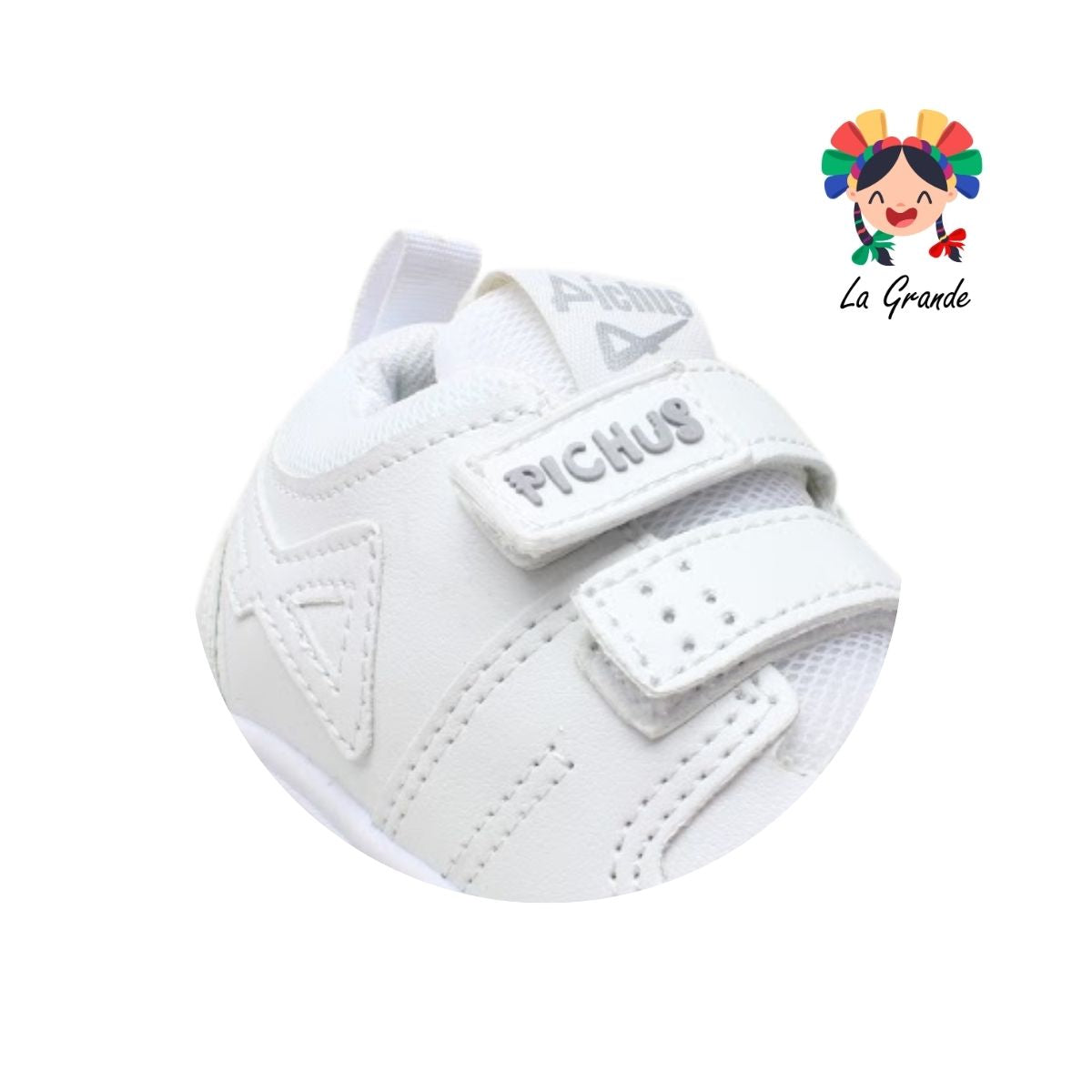 380 PICHUS Blanco Blanco Tenis Escolar con Velcro para Niña y Niño
