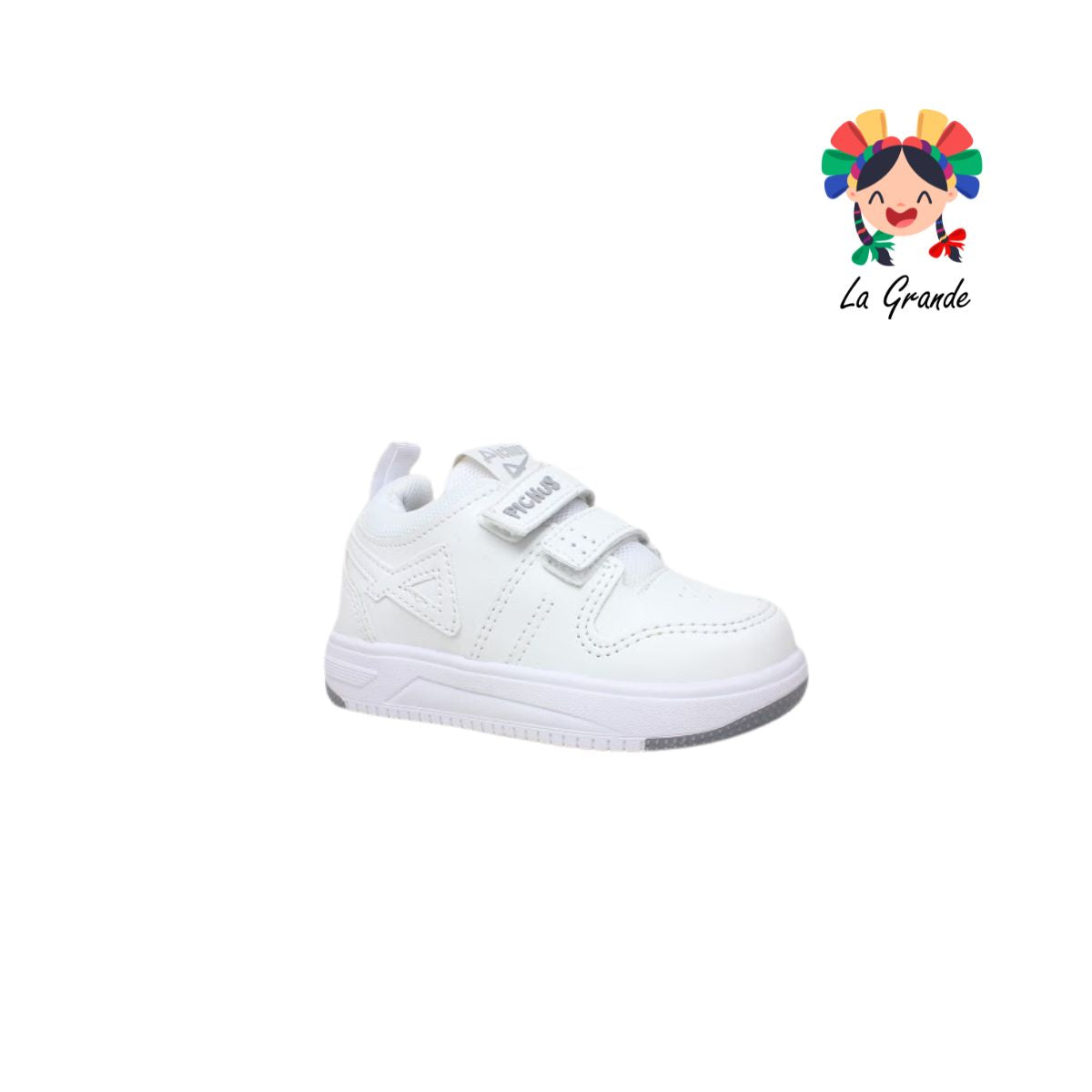 380 PICHUS Blanco Blanco Tenis Escolar con Velcro para Niña y Niño
