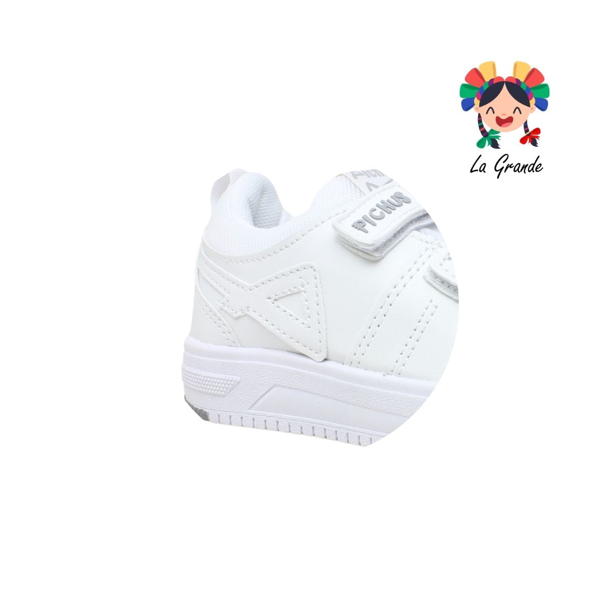 380 PICHUS Blanco Blanco Tenis Escolar con Velcro para Niña y Niño
