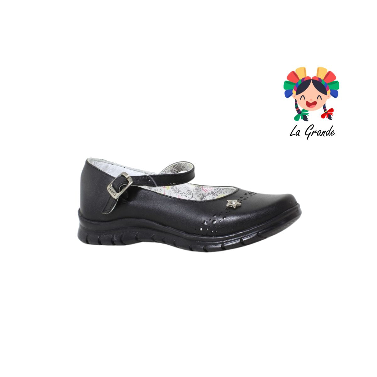38102 JEANS Negro Piel Zapato Escolar para Niña