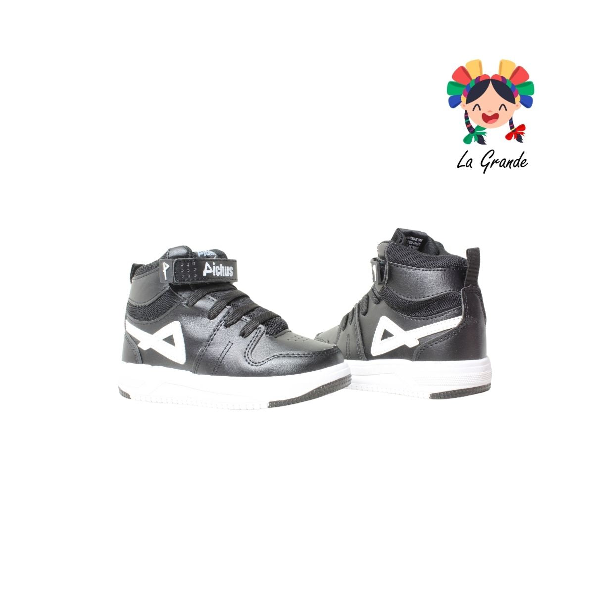 400 PICHUS Negro Blanco Sintético Tenis Casual para Niña y Niño