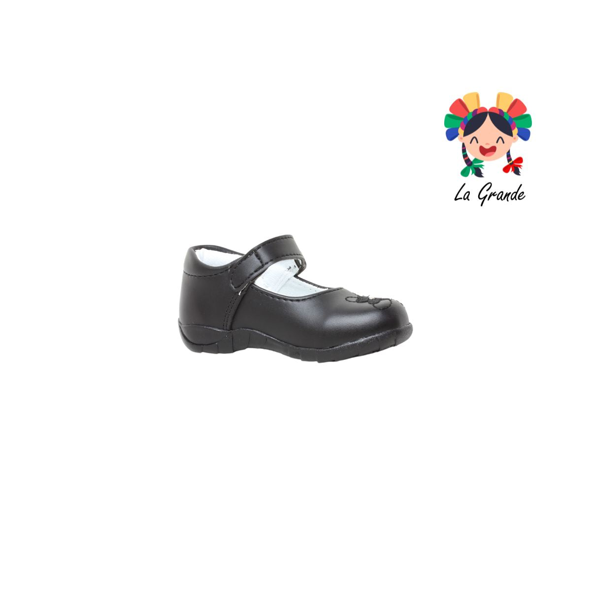 402 LADY FLORES Negro Sintético Zapato Escolar para Bebé