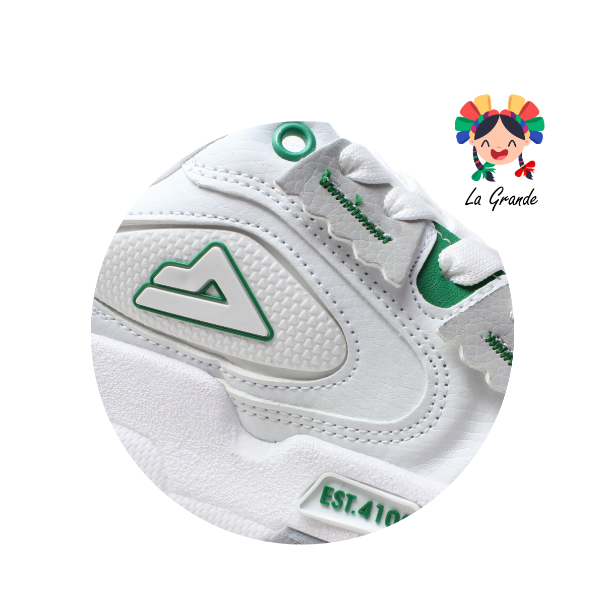 4105-7 SAETTA PREMIERE Bco Gris Vde Tenis Casual para Dama y Joven