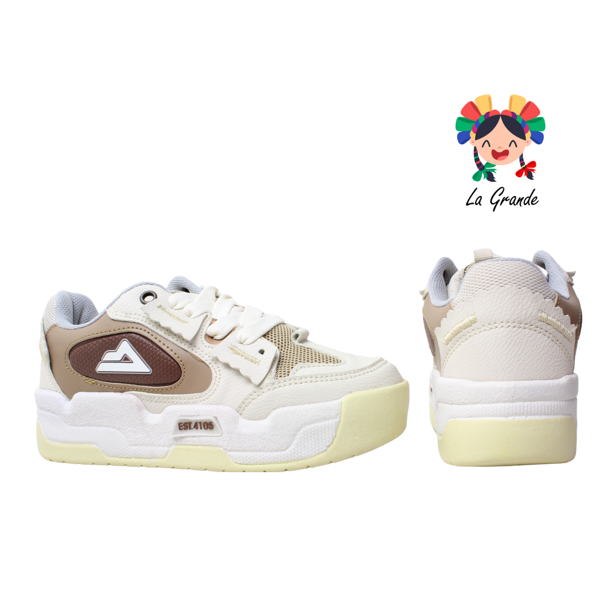 4105-2 SAETTA PREMIERE Camel Late Gris Tenis Casual para Dama y Joven