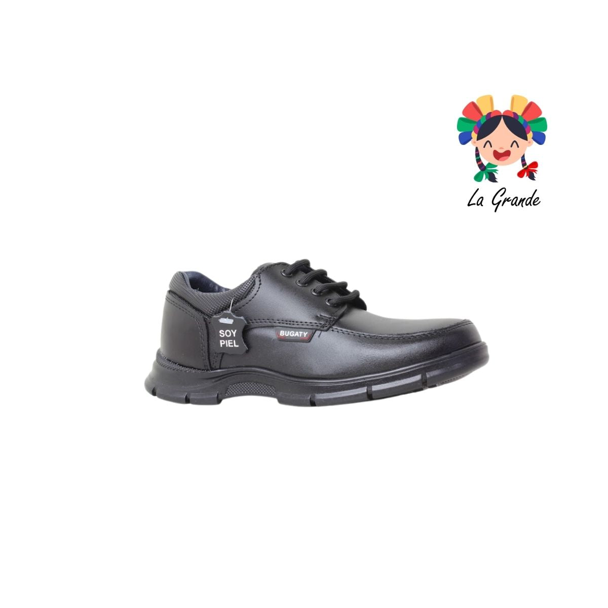 8004 BUGATY SHOES Negro Piel Zapato Escolar para Niño y Joven