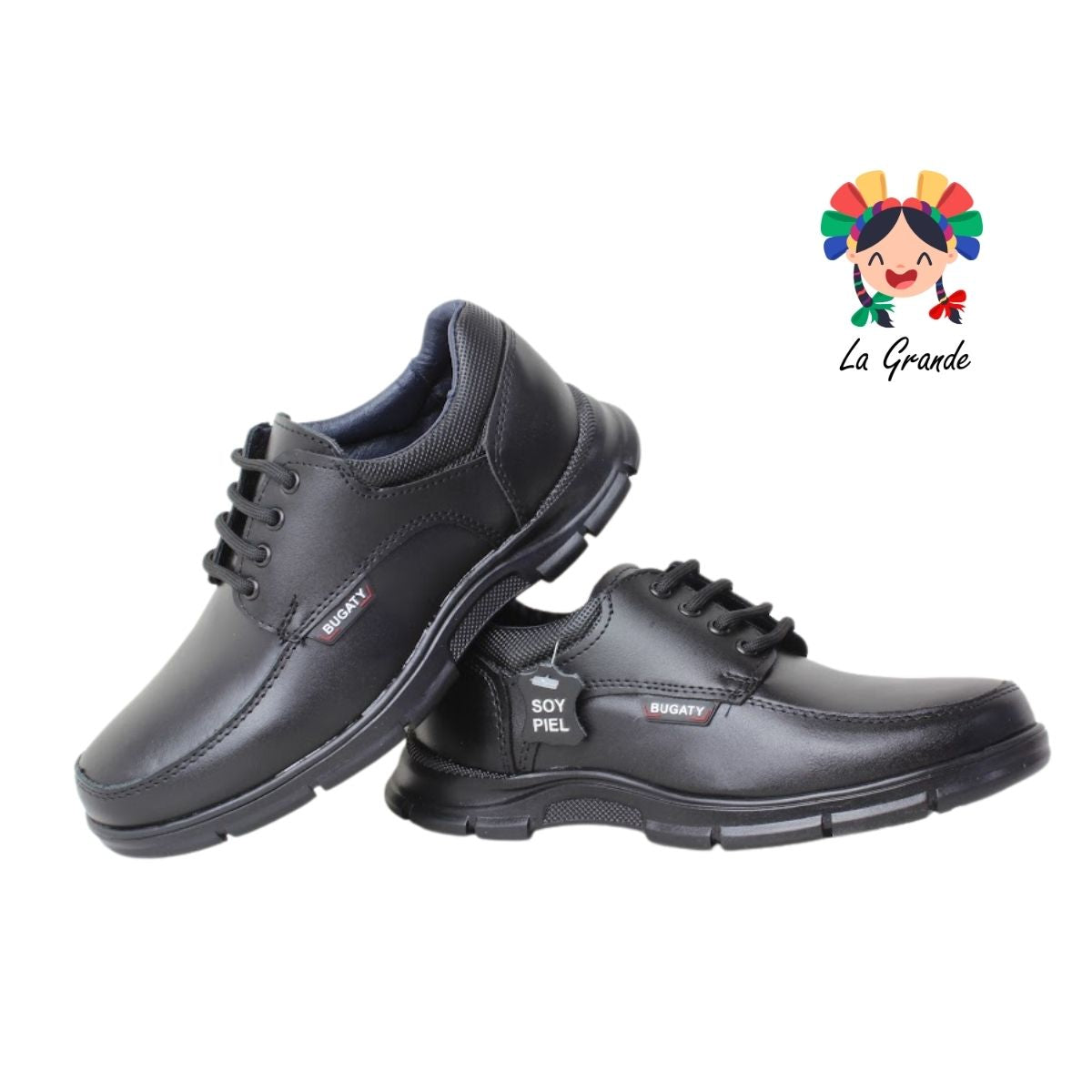 8004 BUGATY SHOES Negro Piel Zapato Escolar para Niño y Joven