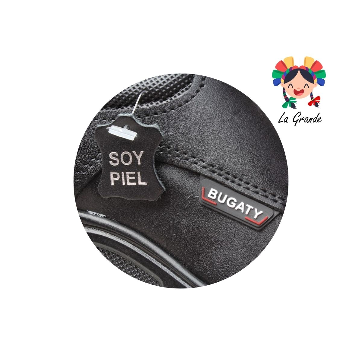 8004 BUGATY SHOES Negro Piel Zapato Escolar para Niño y Joven