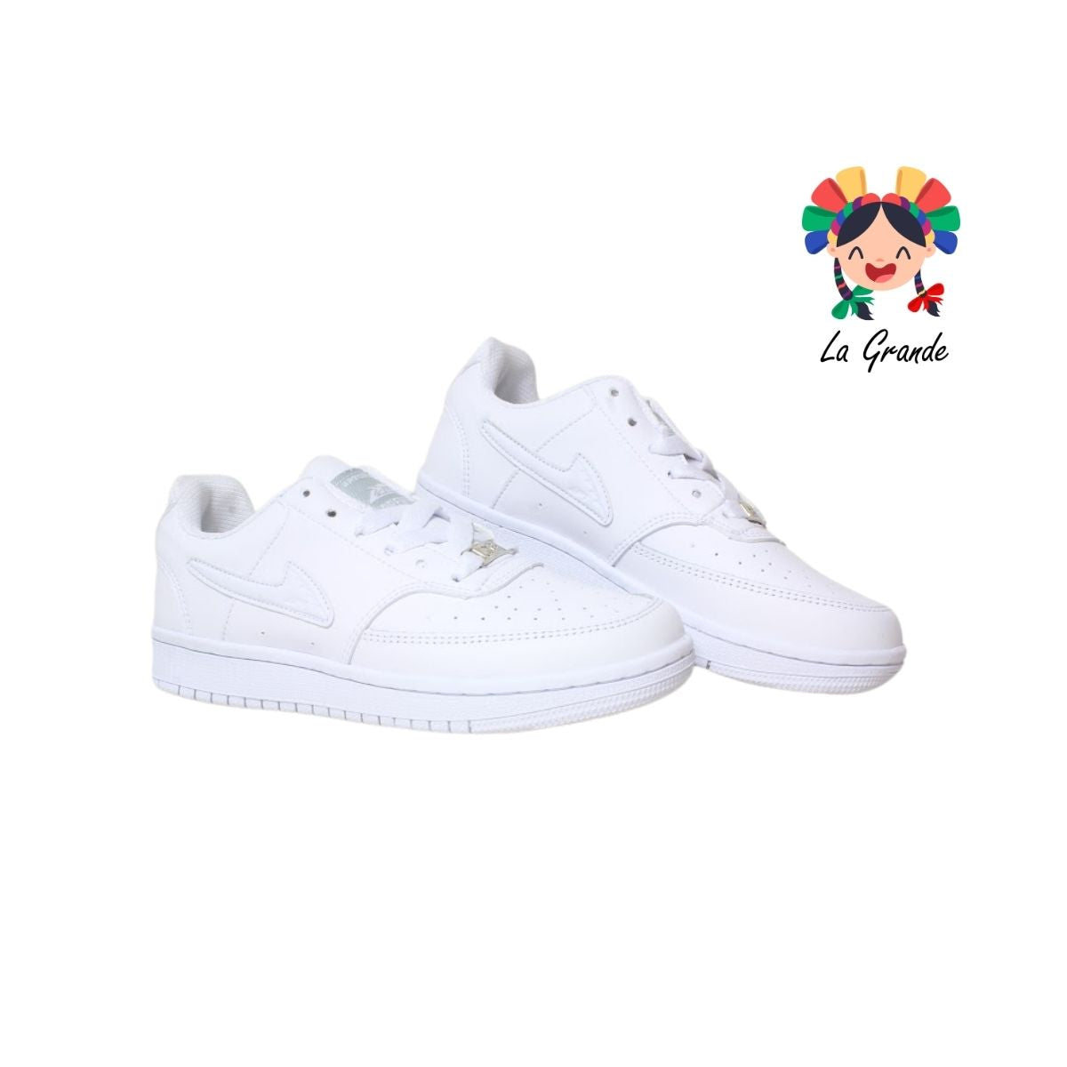 438 APT Blanco Blanco Piel Tenis Escolar para Dama y Joven