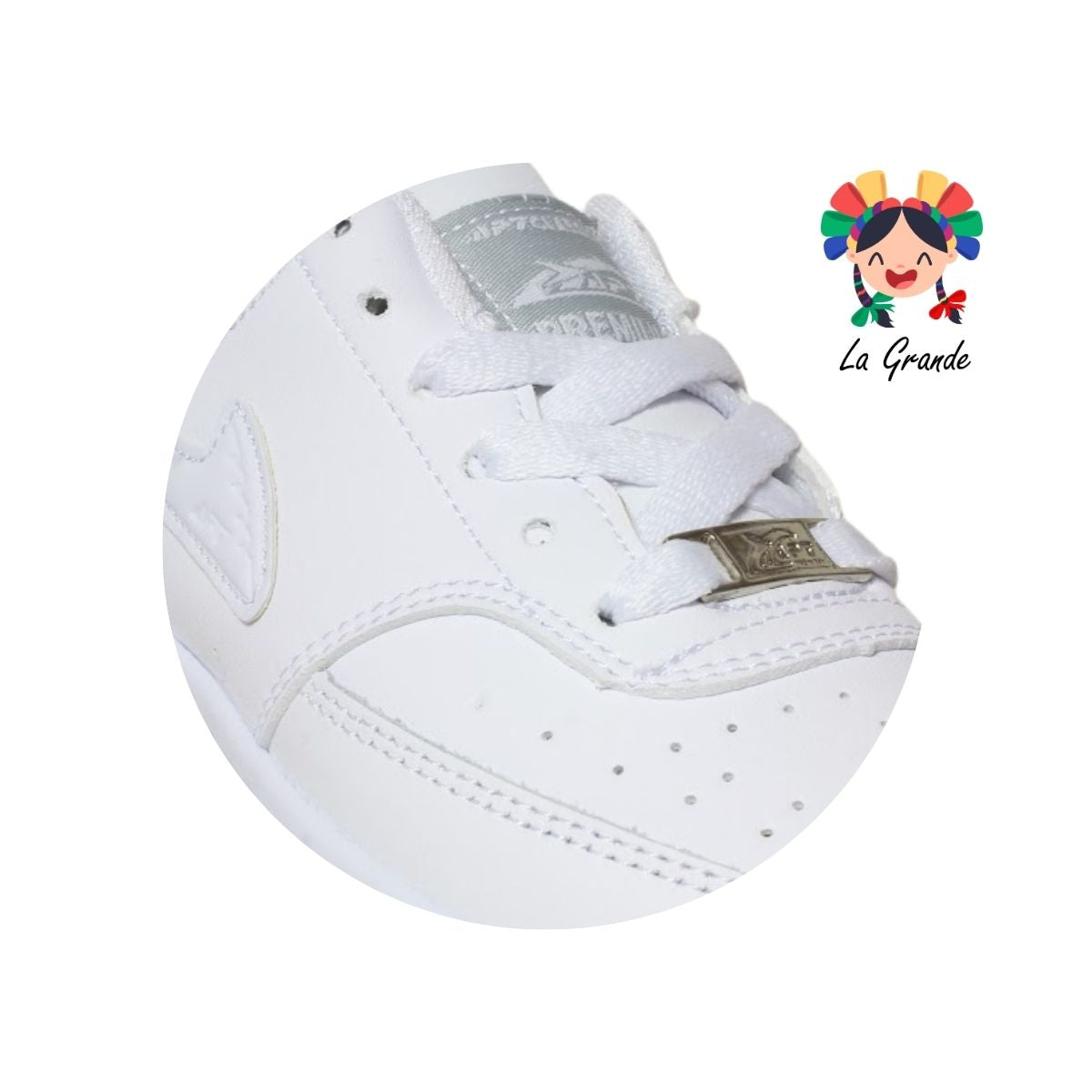 438 APT Blanco Blanco Piel Tenis Escolar para Dama y Joven