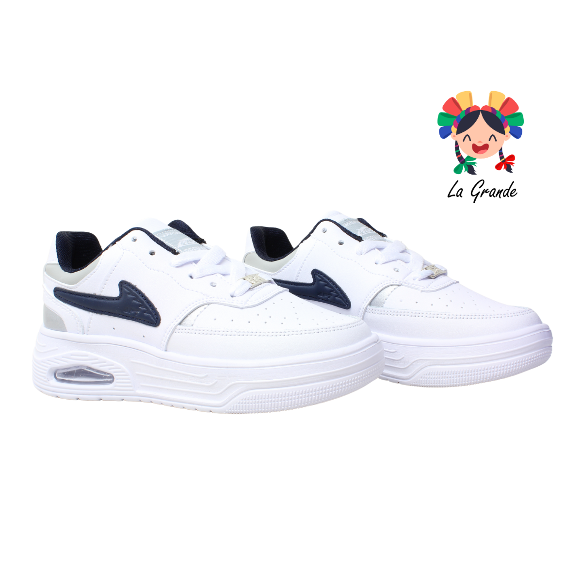 439 APT Blanco Marino Piel Tenis Casual con Válvula para Dama y Joven