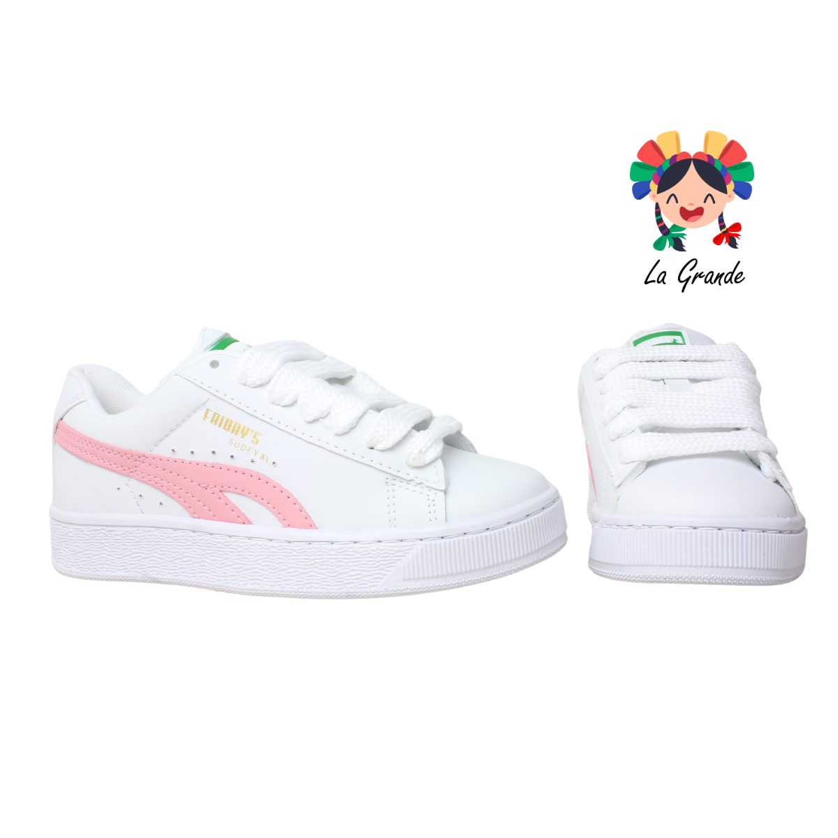 8001 FRIDAYS Blanco Rosa Sintético Tenis Casual para Dama