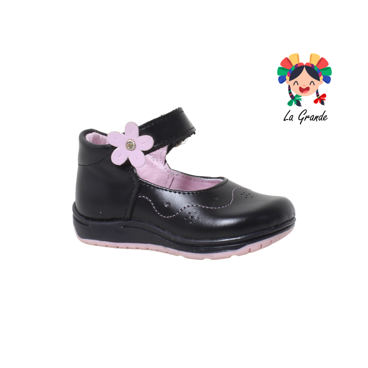 455 WIZZYZ Negro Rosa Piel Zapato Casual para Bebé