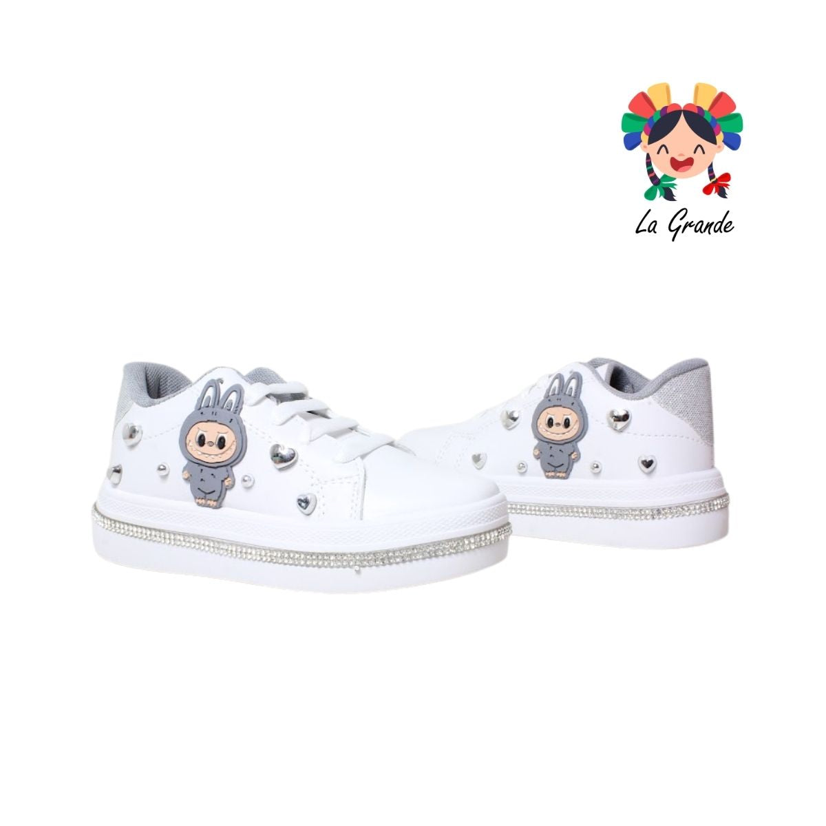 5006 SVIN Blanco Plata Sintético Tenis Escolar para Niña