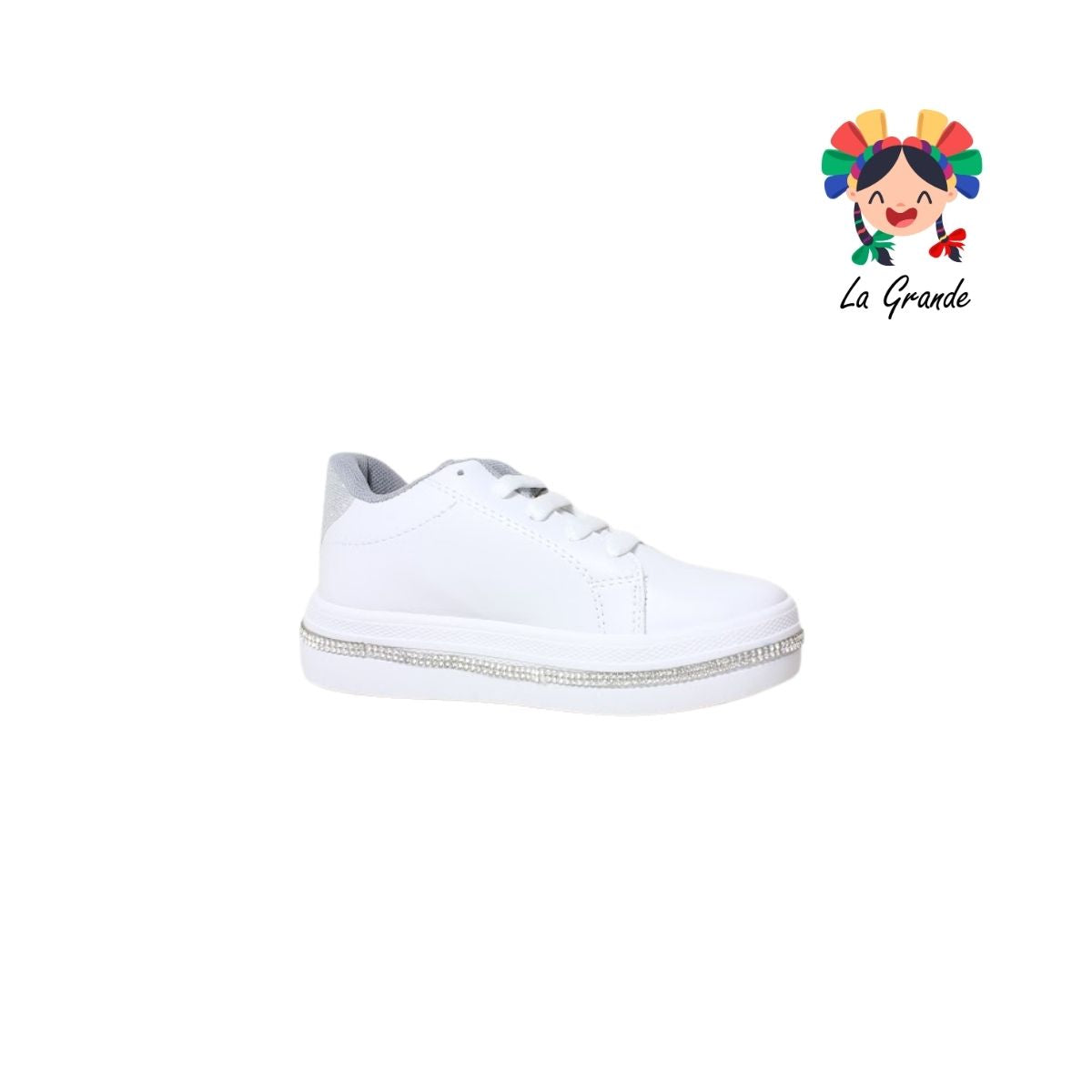 5006 SVIN Blanco Plata Sintético Tenis Escolar para Niña