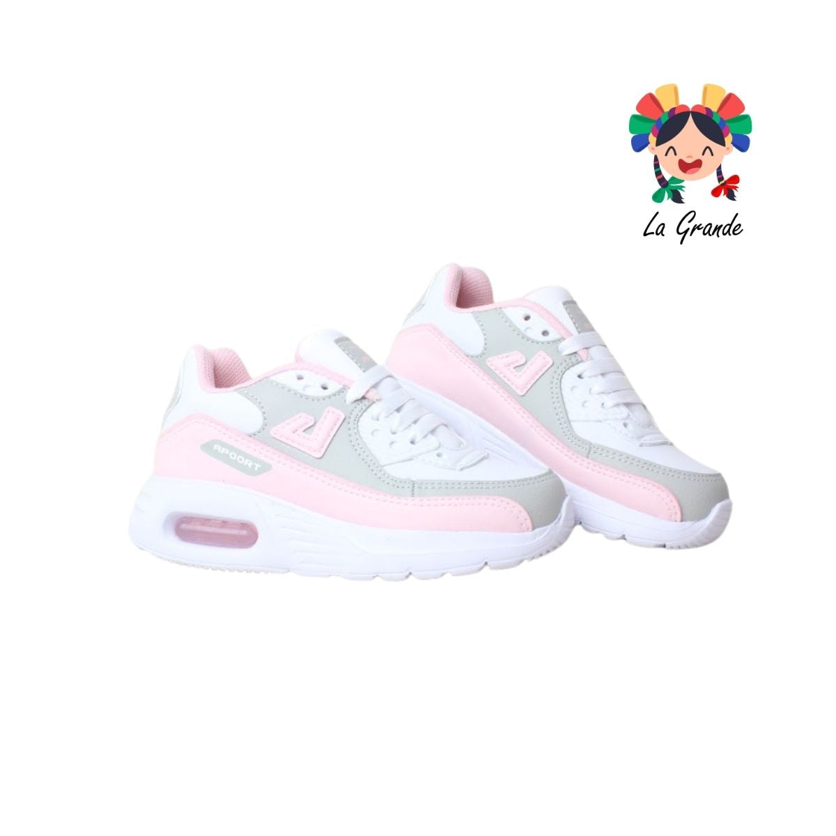 5013 APOORT Bco Gris Rosa Tenis Deportivo de Válvula para Niña