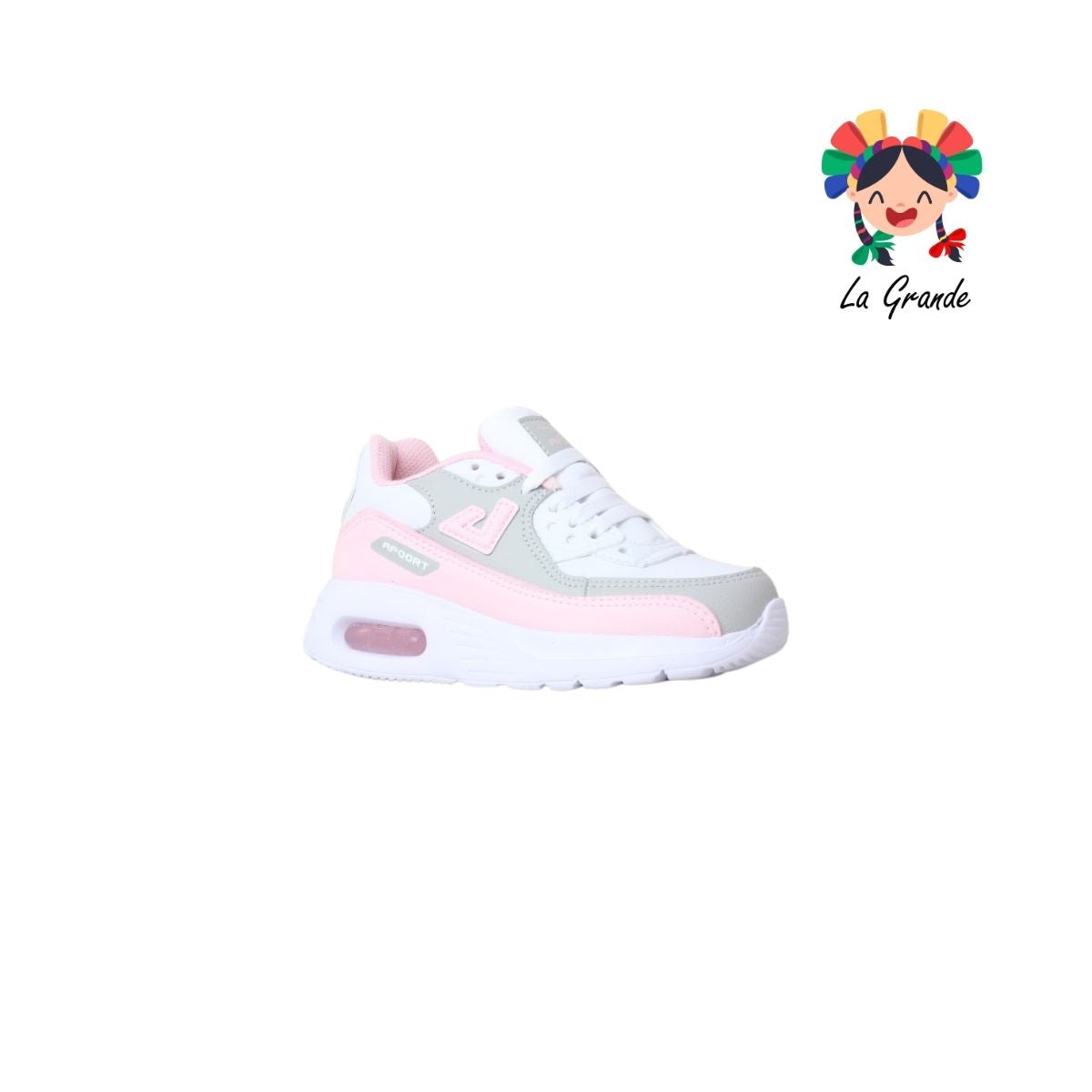 5013 APOORT Bco Gris Rosa Tenis Deportivo de Válvula para Niña