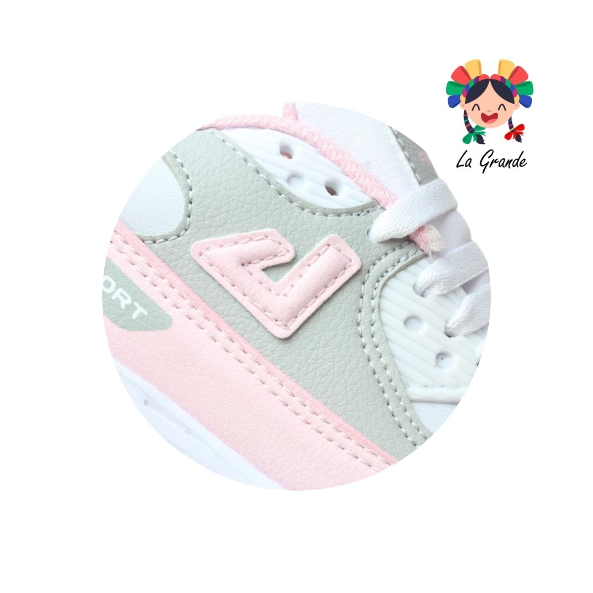 5013 APOORT Bco Gris Rosa Tenis Deportivo de Válvula para Niña