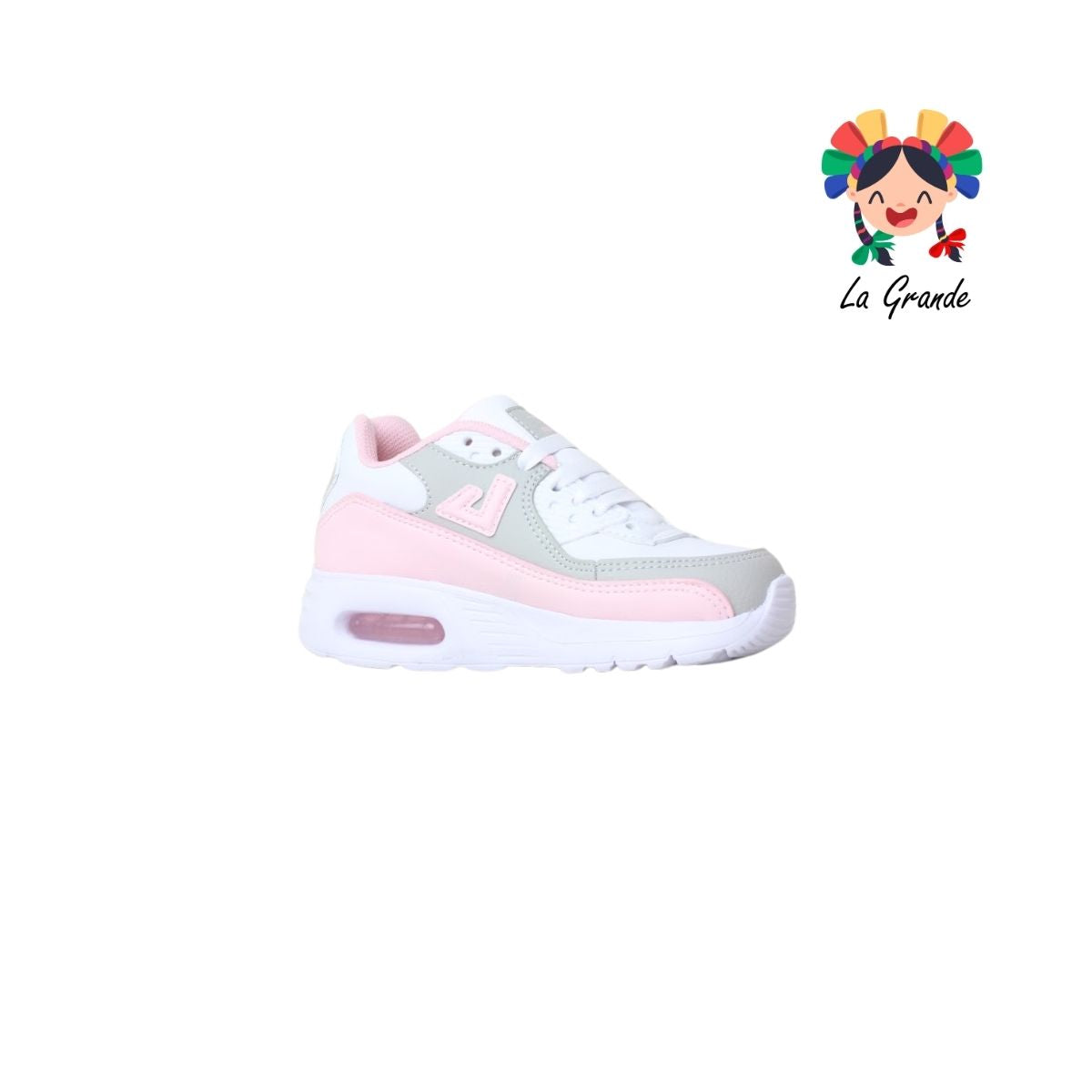 5013 APOORT Bco Gris Rosa Tenis Deportivo de Válvula para Niña