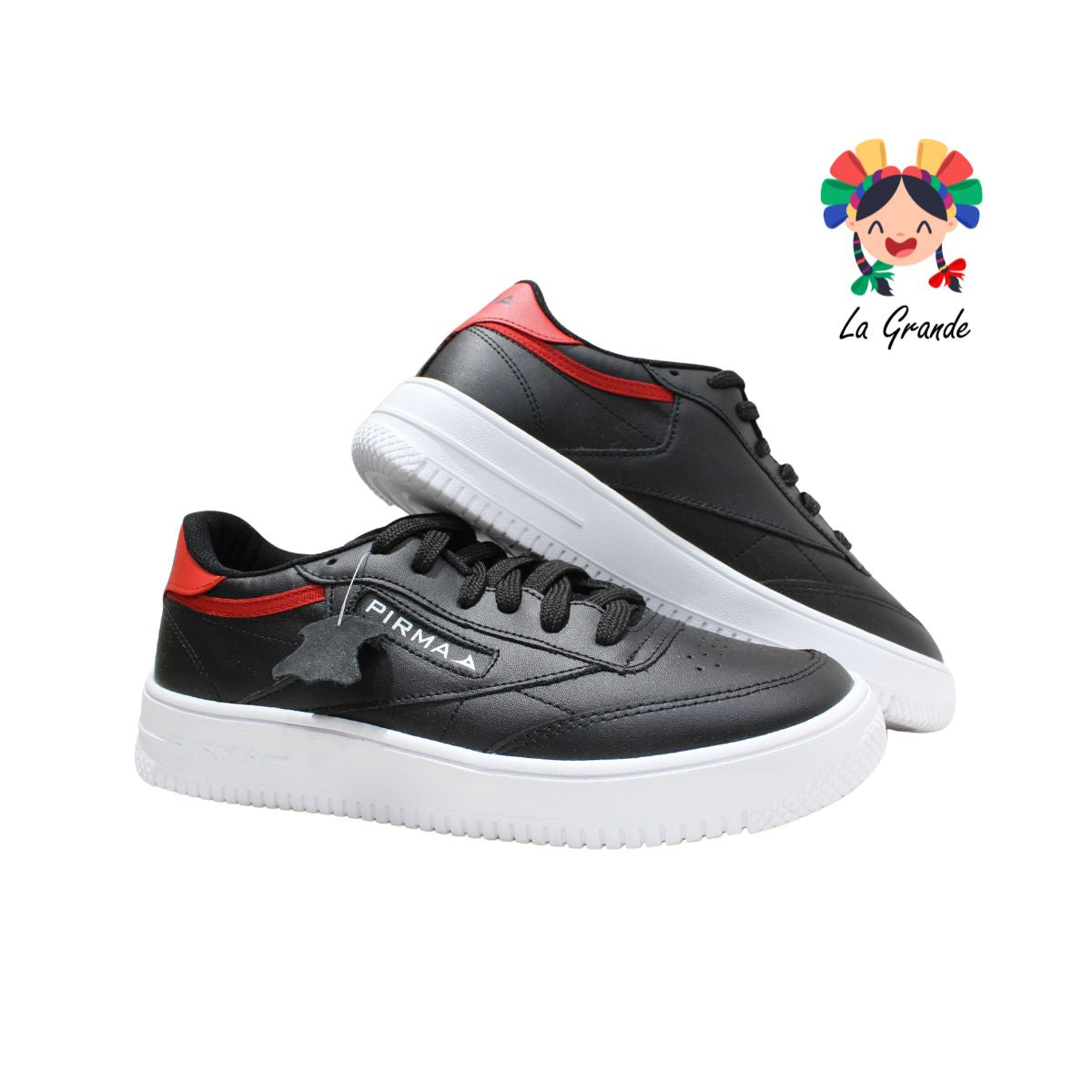 5051 PIRMA Negro Rojo Piel Tenis Casual para Caballero Original