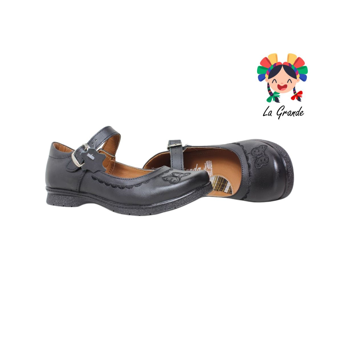 506 BRIANDA Negro Piel Zapato Escolar para Niña