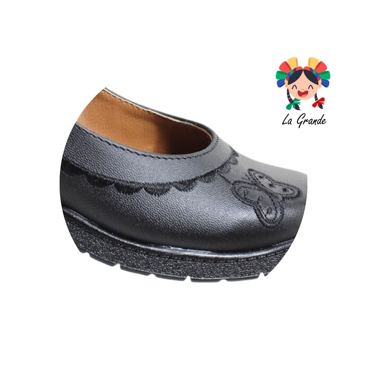 506 BRIANDA Negro Piel Zapato Escolar para Niña