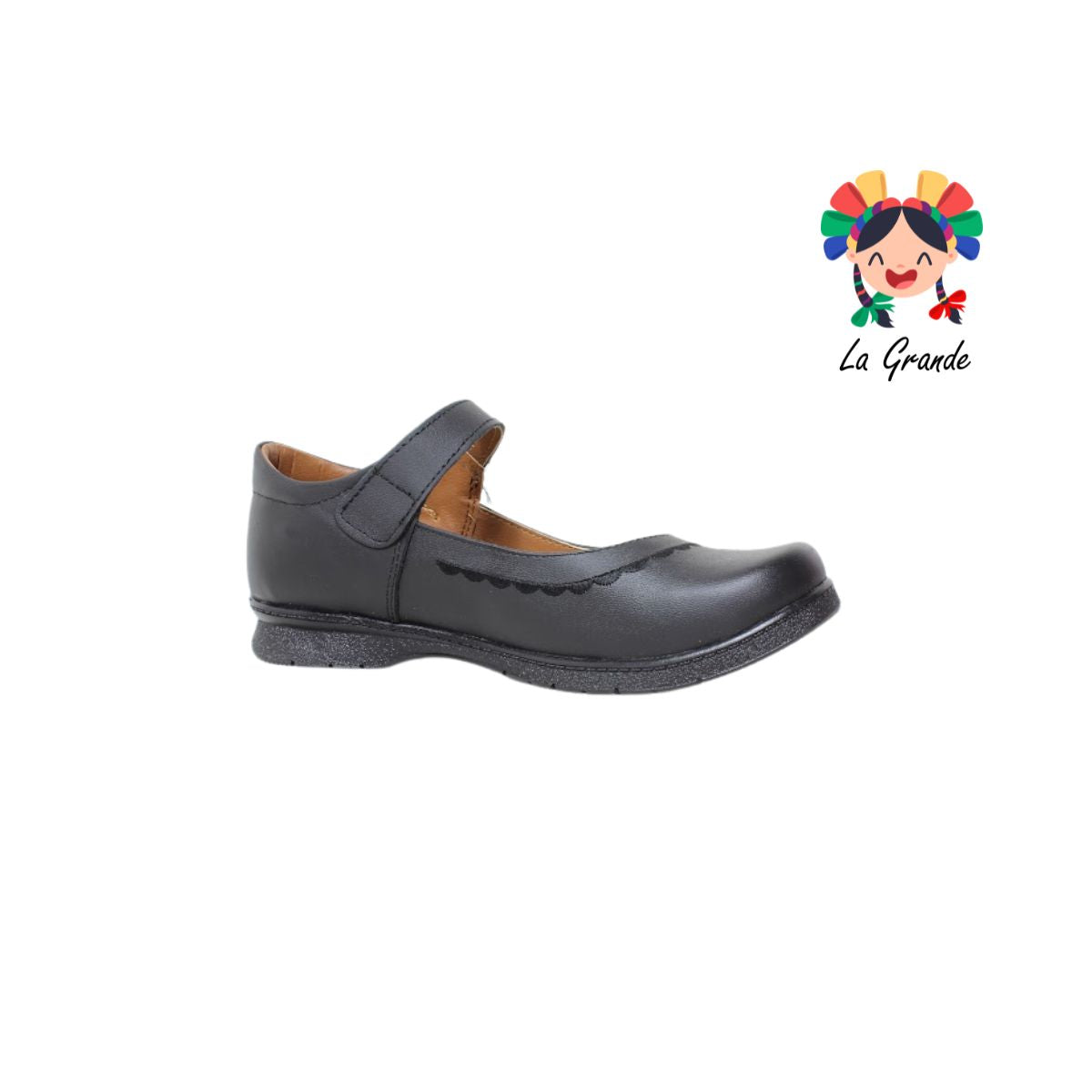506 BRIANDA Negro Piel Zapato Escolar para Niña