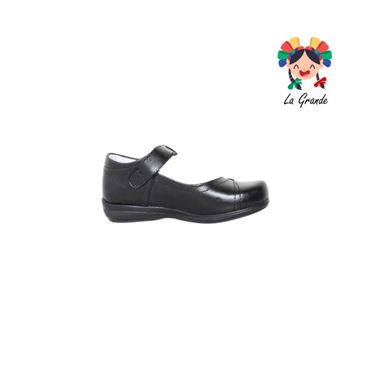 506 LUPITAS Negro Piel Zapato Escolar Cosido para Niña