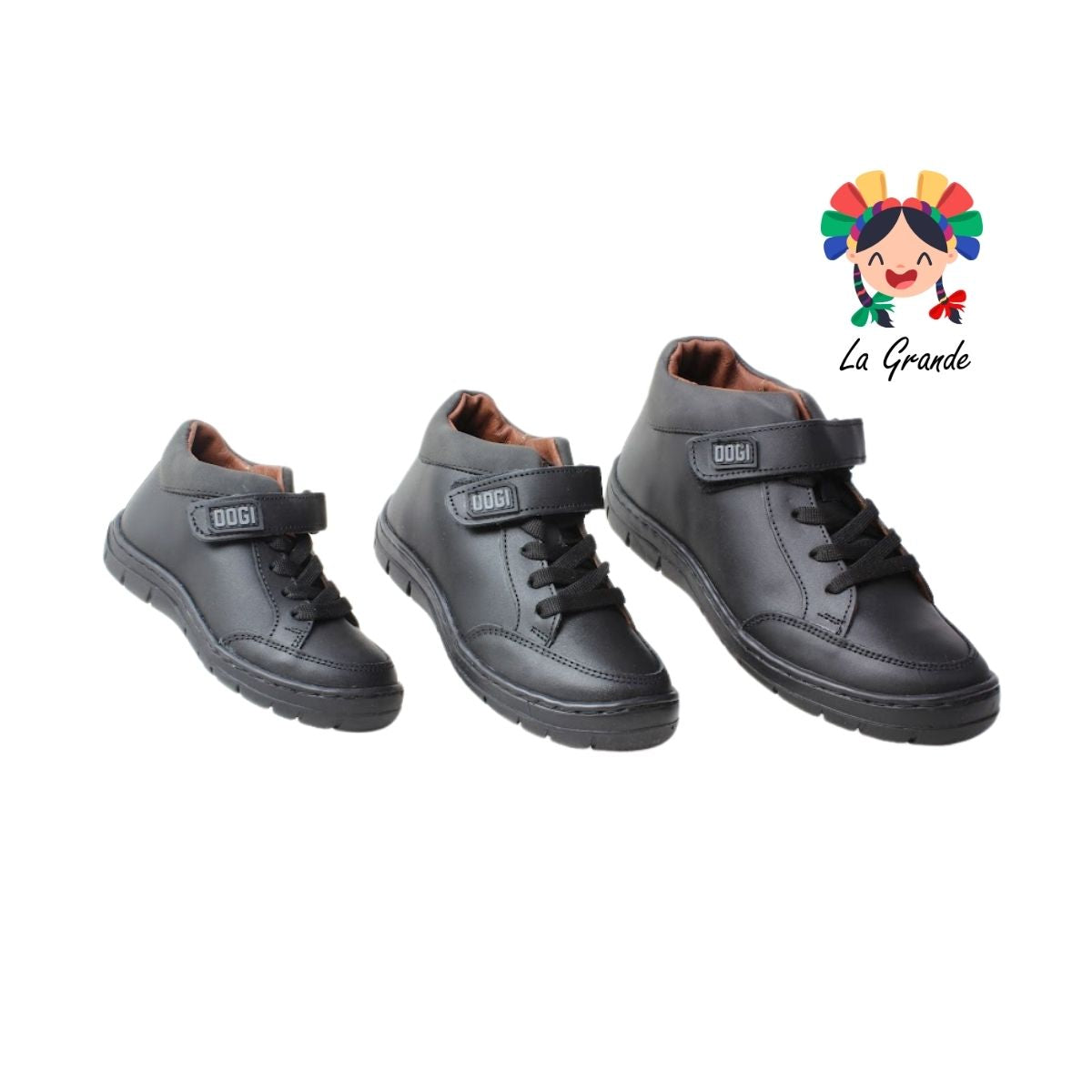 5092 DOGI Negro Piel Zapato Escolar para Niño y Joven